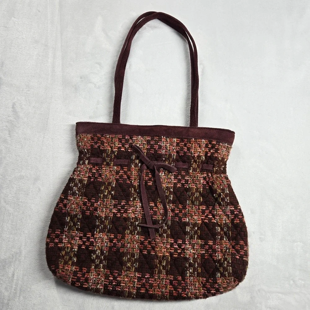 Vera Bradley Purse Knitted Style Suede Annie Plum Tweed Shoulder Bag